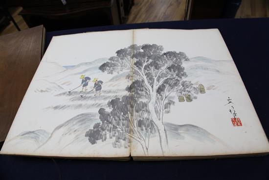 A Japanese folding book of paintings & 2 others